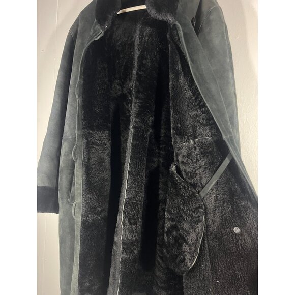 Blue Duck Womens Shearling Leather Suede Button Long Coat Black Size XL - Picture 4 of 6